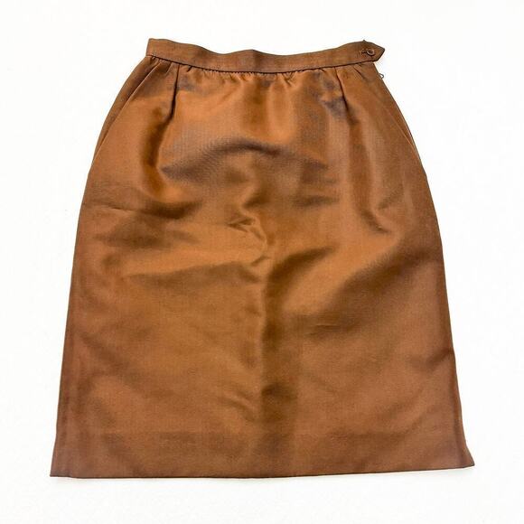 YSL Saint Laurent Rive Gauche Paris Brown Pencil Skirt Pockets VTG Size 34 - Picture 1 of 7